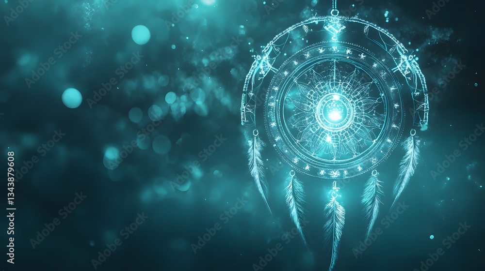 Dreamcatcher in ethereal blue glow with abstract background effects Dreamcatcher in ethereal blue glow with abstract background effects