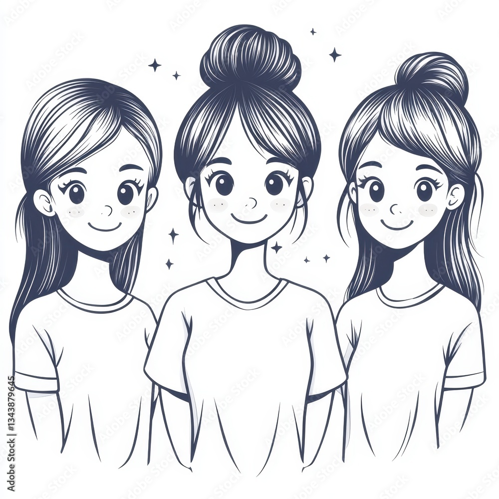 three Icons about girls smiling face image in cute teacher costume three Icons about girls smiling face image in cute teacher costume