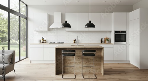 Wallpaper Mural Modern minimalist kitchen design with island and pendant lighting Torontodigital.ca