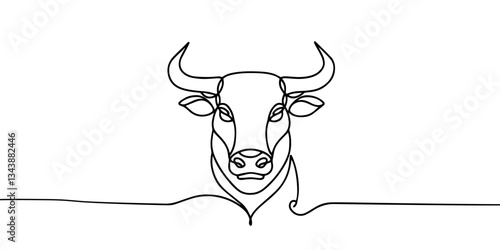 Bull head Continuous one line drawing.  Bull drawing in modern minimalist style. Vector  illustration.