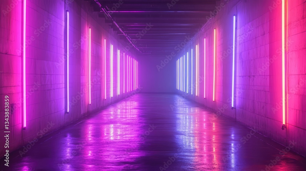Fototapeta premium Neon Tunnel for Glowing Lights, Urban Scene.