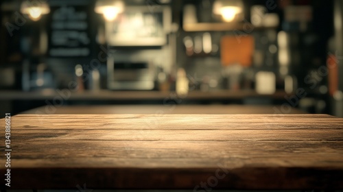 Wallpaper Mural A blurry kitchen scene with a wooden tabletop.  Perfect for showing off products or designs.
 Torontodigital.ca