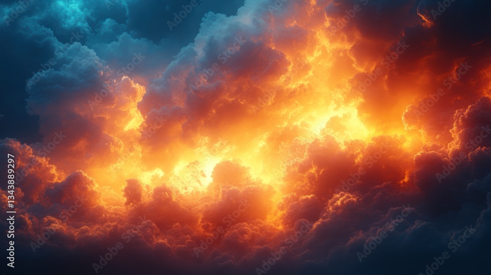 Fiery clouds ignite dark sky. Dramatic weather backdrop Fiery clouds ignite dark sky. Dramatic weather backdrop