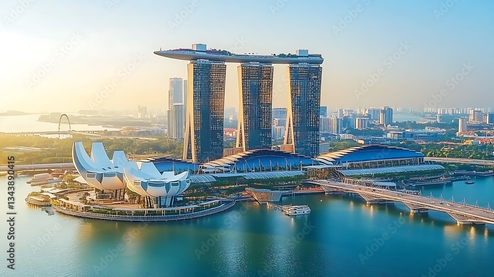 Obraz premium Modern Buildings And Waterside Structures In A Beautiful Cityscape