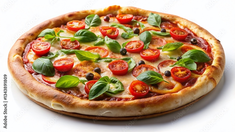 Delicious Homemade Pizza Isolated on White Background - High-Resolution 8K Stock Photo Delicious Homemade Pizza Isolated on White Background - High-Resolution 8K Stock Photo