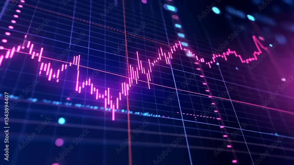 Vibrant stock market graph showcasing fluctuating trends with colorful data points and lines Vibrant stock market graph showcasing fluctuating trends with colorful data points and lines