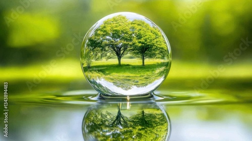 Wallpaper Mural Beautiful Reflection of Trees in Water Droplet on Green Background Torontodigital.ca