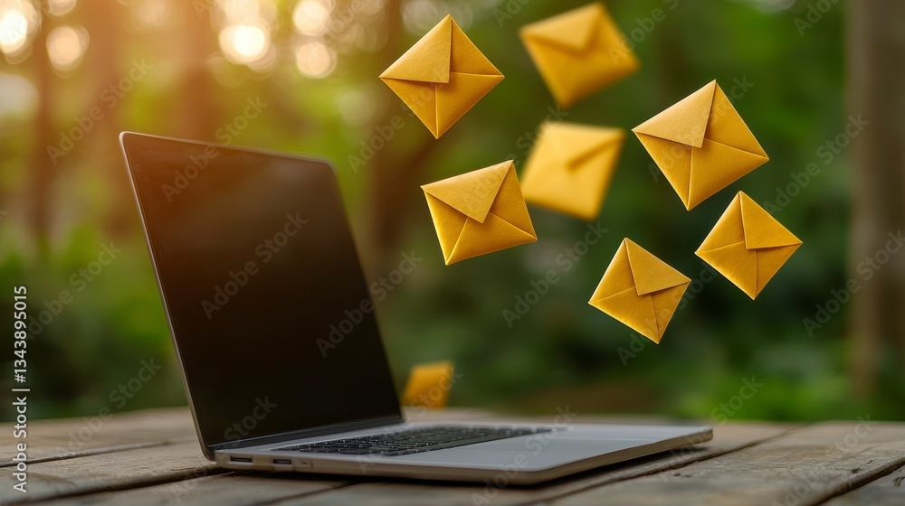 Laptop With Floating Envelopes Outdoor