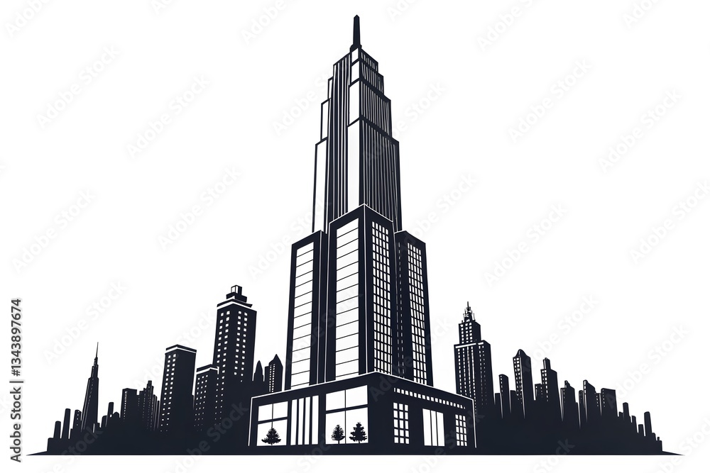 Fototapeta premium Majestic skyscraper silhouette against a white background