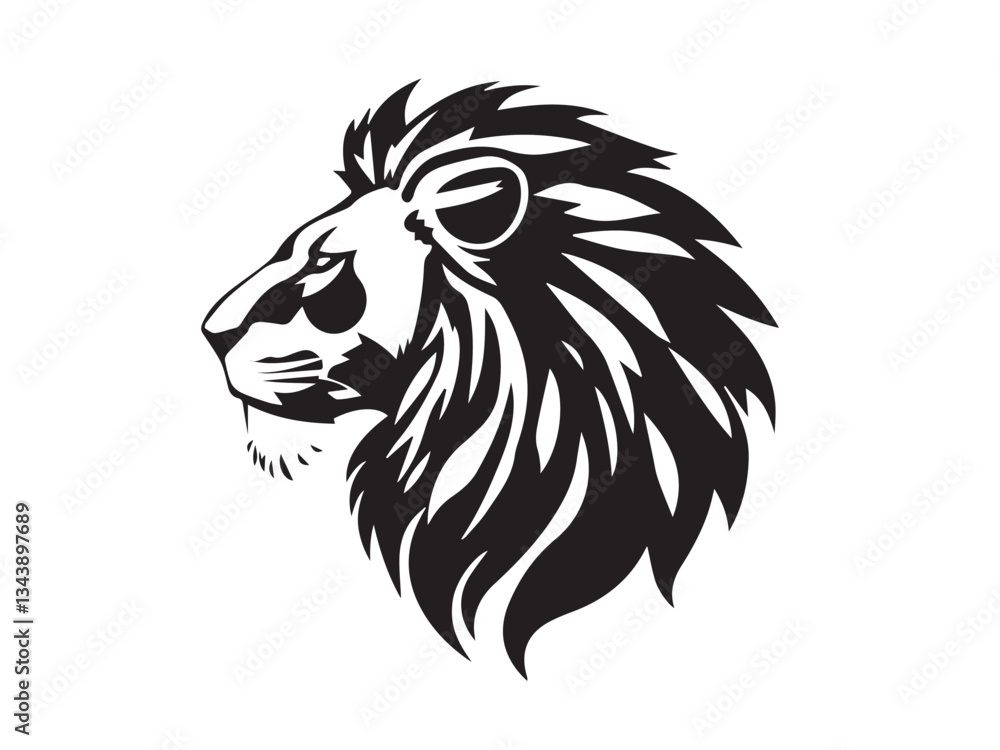 Obraz premium Lion Head Silhouette Vector Style. Monochrome Lion Head Logo. Lion silhouette vector illustration.