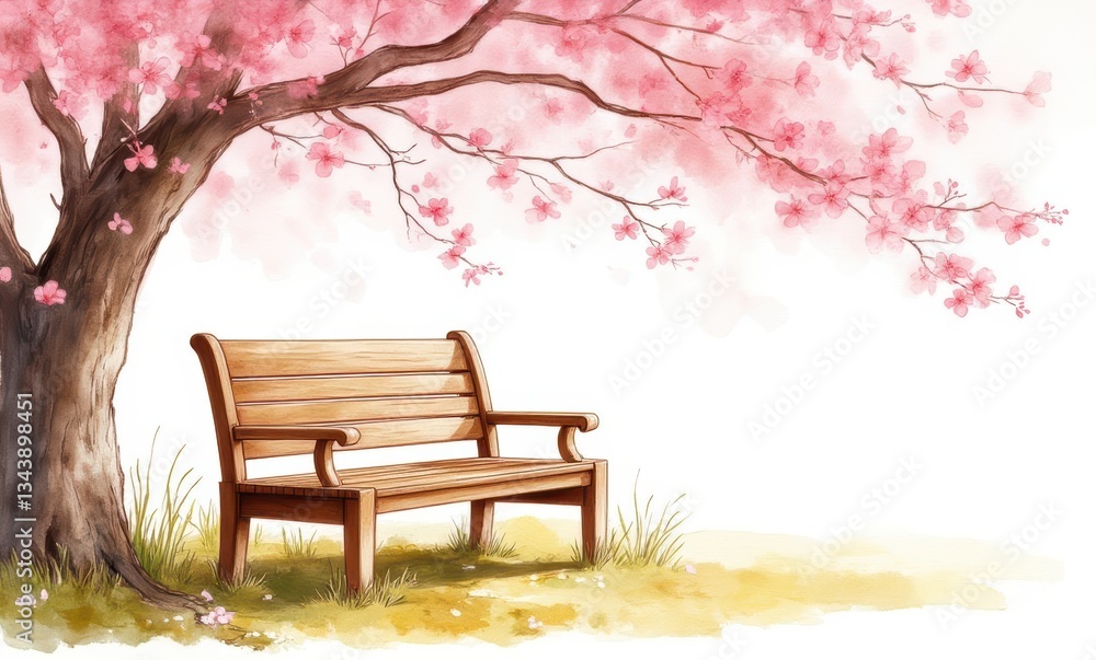 Serene park bench under cherry blossoms Serene park bench under cherry blossoms