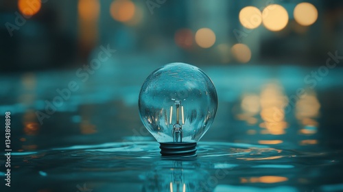 Wallpaper Mural Shimmering Light Bulb Floating on Calm Water Surface at Dusk Torontodigital.ca