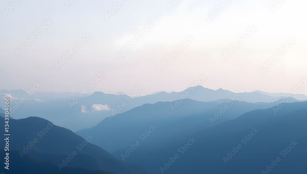 Soft Misty Mountain Layers Fading Into Bright Morning Light Soft Misty Mountain Layers Fading Into Bright Morning Light