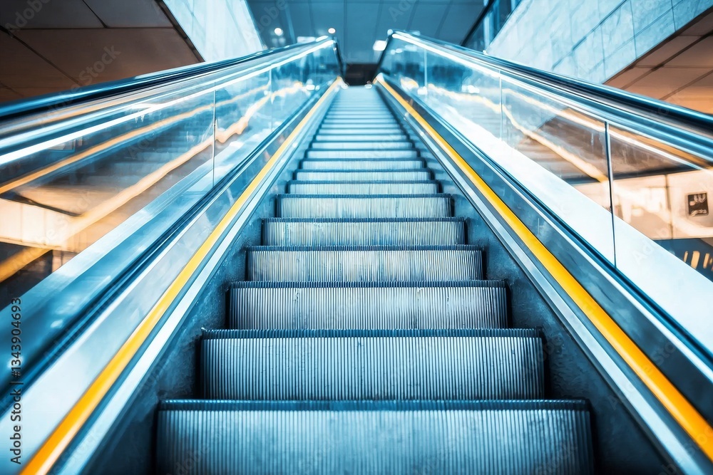 Modern Escalator Ascent, Blue and Gold Lines, transport , urban Modern Escalator Ascent, Blue and Gold Lines, transport , urban