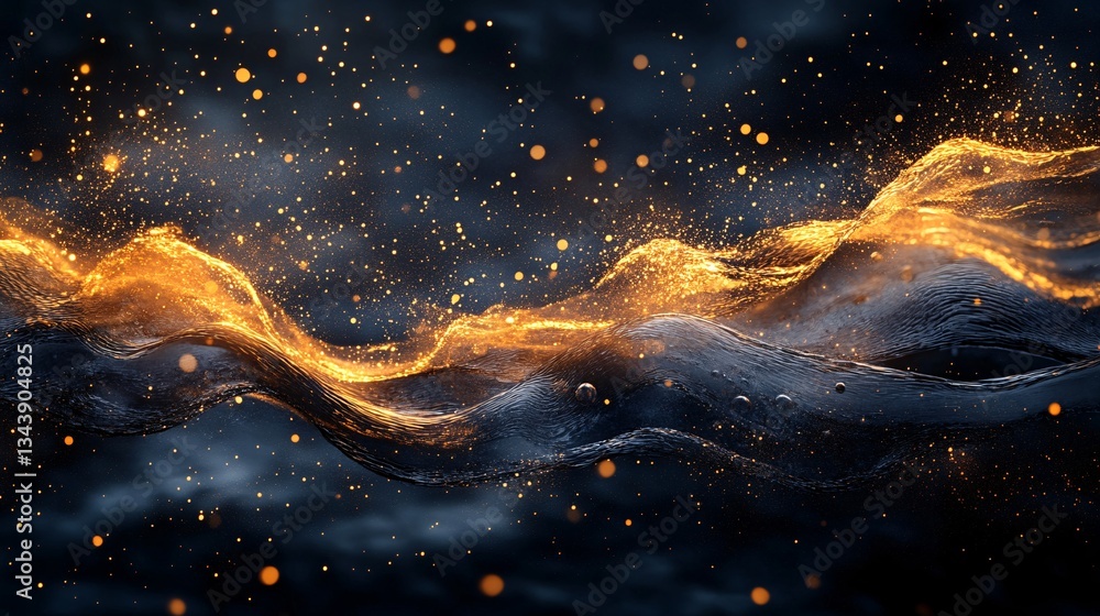 Naklejka premium A gradient splash of warm golds and deep indigos forming liquid waves