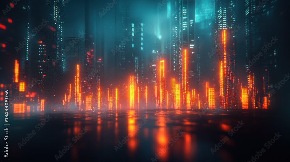 Fototapeta premium Futuristic city at night with vibrant neon lights