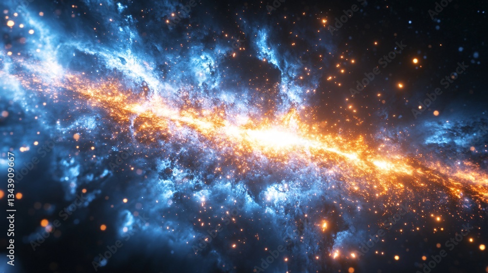 Naklejka premium A chaotic fusion of cosmic paint splashes and stardust-like particles