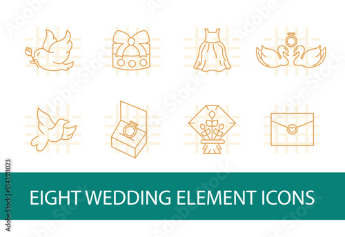 Eight wedding element icons set