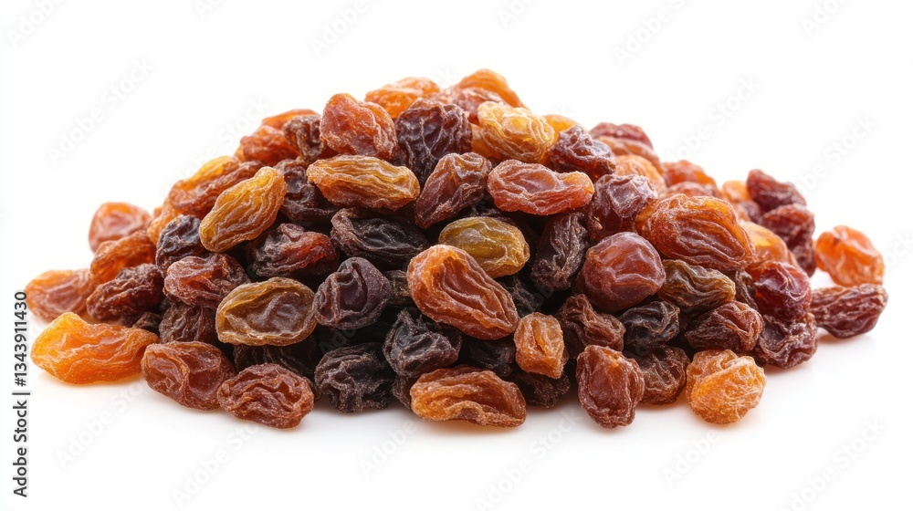 Heap of sweet and chewy dried raisins, ready for snacking and baking delights Heap of sweet and chewy dried raisins, ready for snacking and baking delights