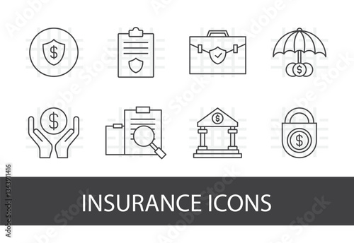 insurance - thin line vector icon set