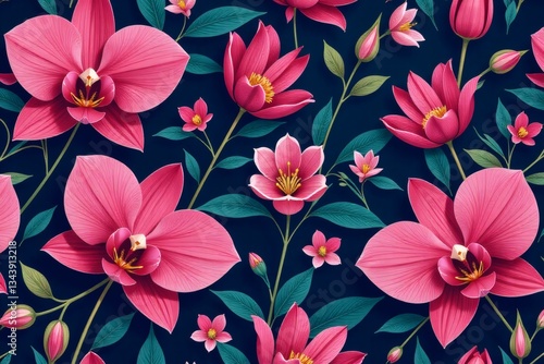 Striking Monochrome Floral Pattern with Elegant Blooms and Tonal Depth