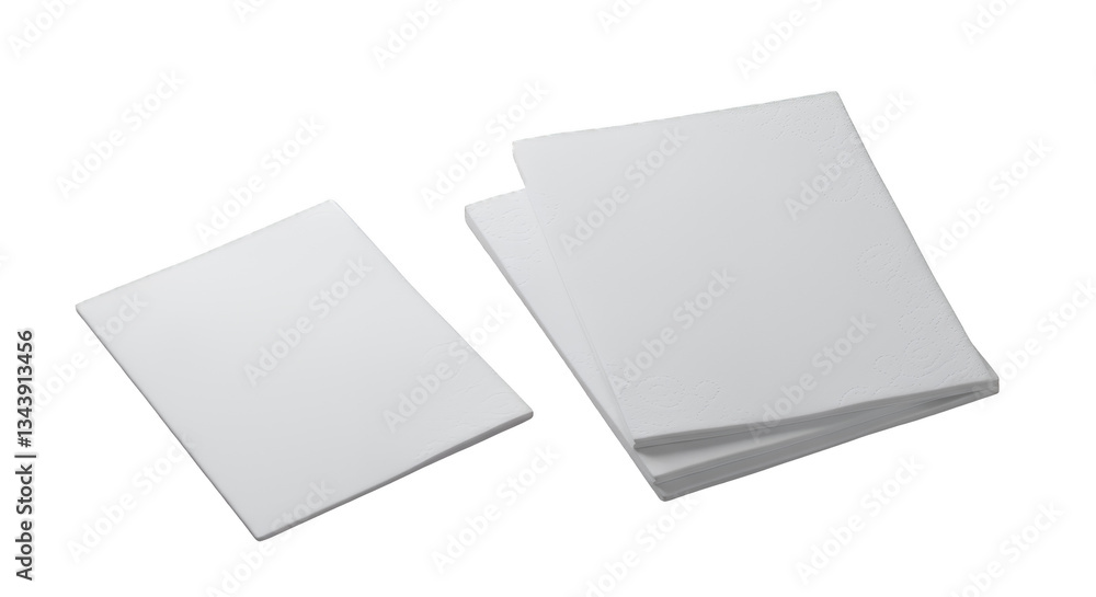 Three White Folded Paper Napkins on Light Grey Surface Three White Folded Paper Napkins on Light Grey Surface