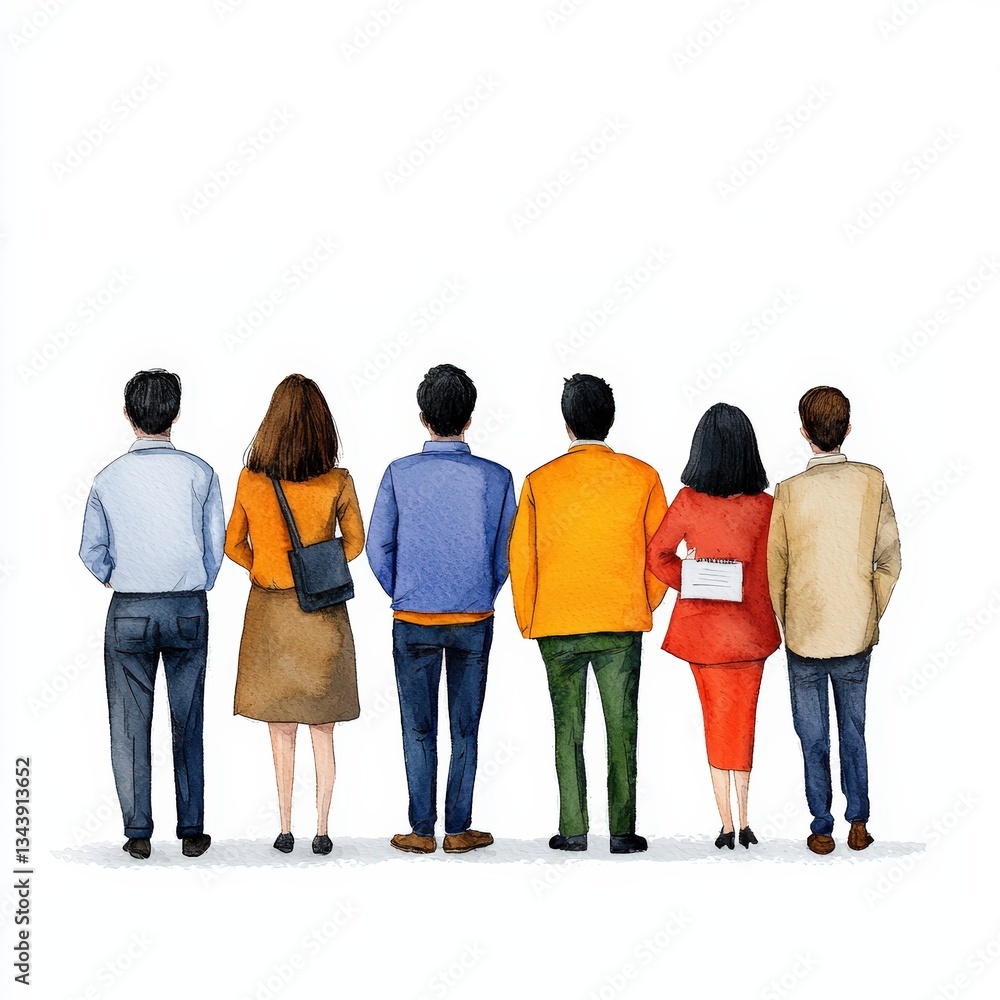 Obraz premium Group of diverse people standing together, showcasing unity and collaboration in a colorful setting.