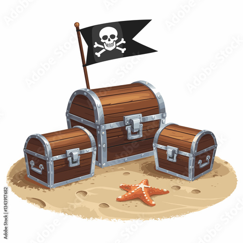 Pirate Treasure Chests on Sandy Beach