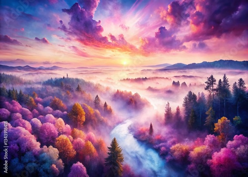 Dreamy Purple Pink Watercolor Background - Abstract Aerial Drone Photography