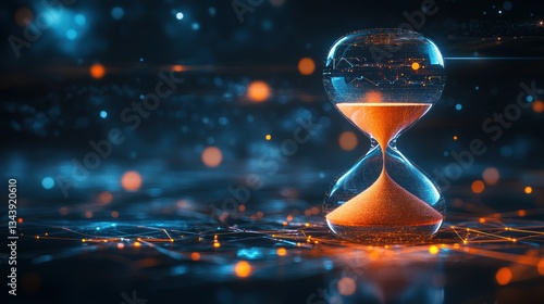 Futuristic Hourglass Symbolizing Time Management and Digital Transformation