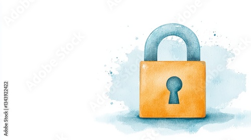 Secured Secrets: A watercolor-style illustration of a padlock, rendered in gentle hues of yellow and blue. The background features soft watercolor washes, creating a sense of security and privacy.