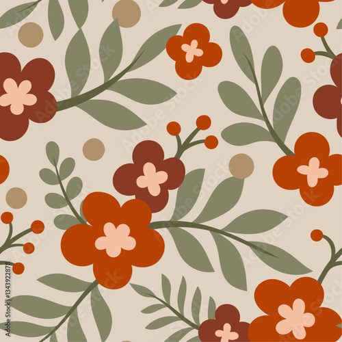Cute seamless pattern with flowers and abstract botanical elements. Vector hand drawn floral background for textile, fabric, print or wallpaper.