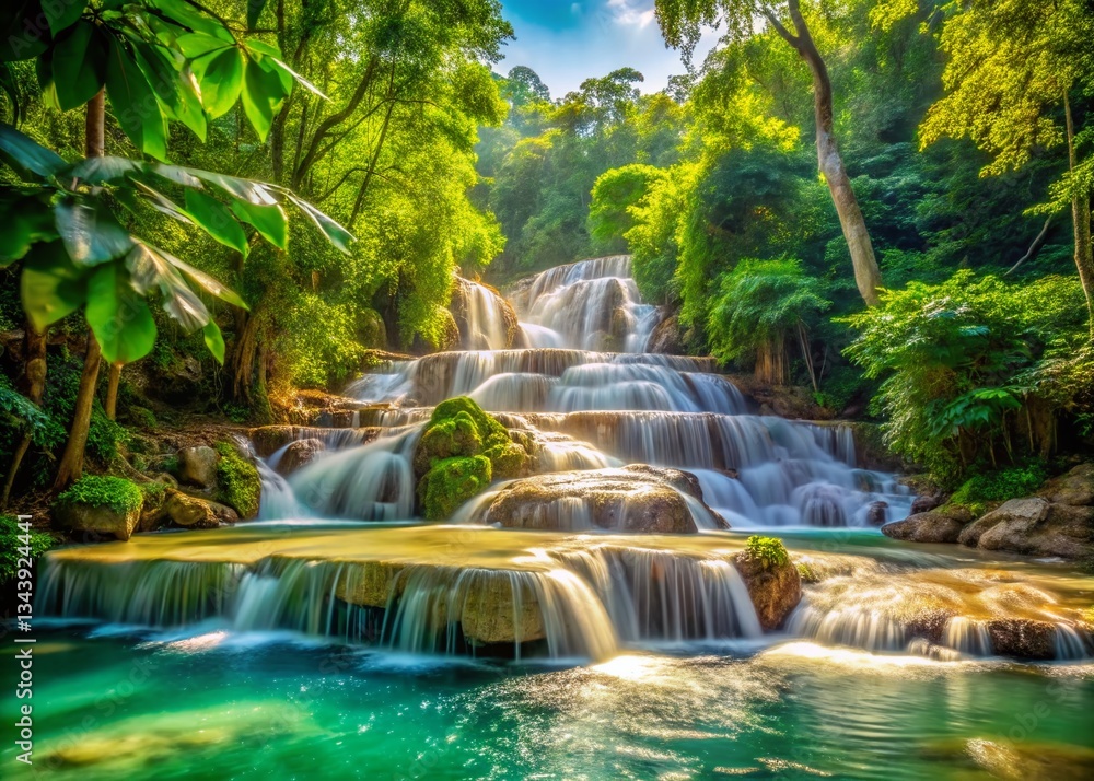 Obraz premium Dunn's River Falls Jamaica: Lush Jungle Waterfall Cascade Stock Photo