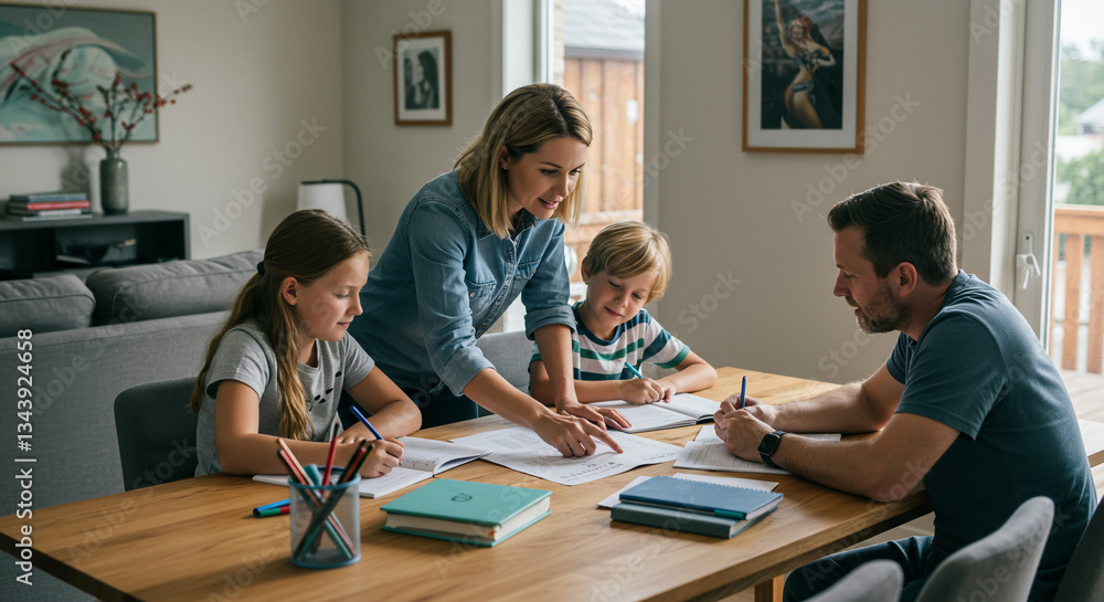 Fototapeta premium mother and father helping their children to do the project