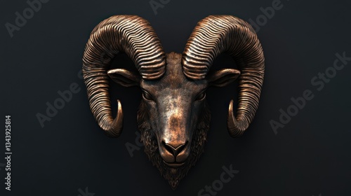 Majestic ram head with intricate horns, beautifully sculpted metal artwork