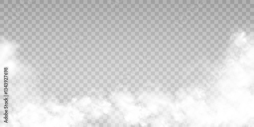 Fog or smoke isolated transparent special effect. White vector cloudiness, mist or smog background. Vector illustration	