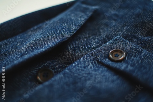 Close-Up View of Textured Blue Fabric with Button Detail
