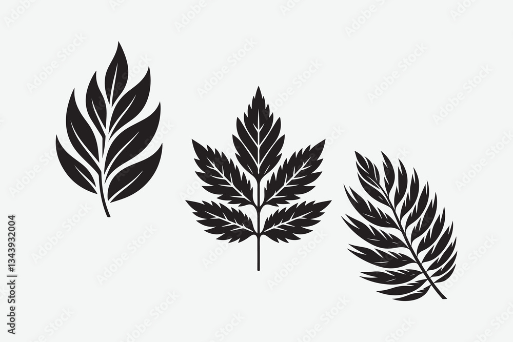 Fototapeta premium silhouette of leaf set in three