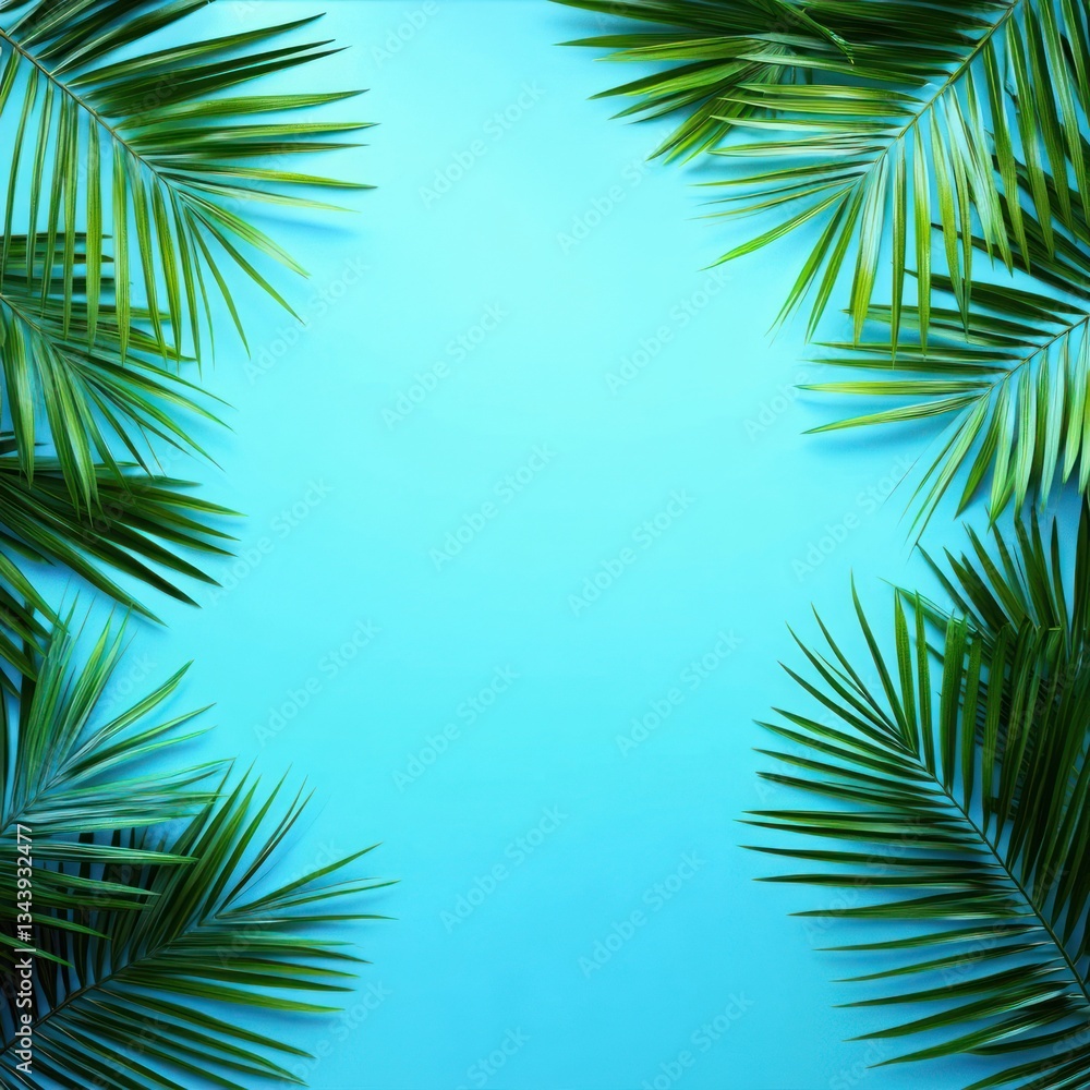 Tropical Palm Leaves on Minimalist Cyan Background Fresh Summer Concept Creative Flat Lay Nature Design Tropical Palm Leaves on Minimalist Cyan Background Fresh Summer Concept Creative Flat Lay Nature Design