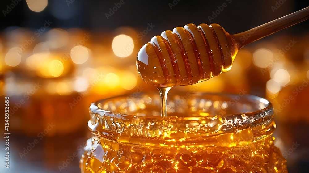 A spoonful of honey is poured into a jar A spoonful of honey is poured into a jar