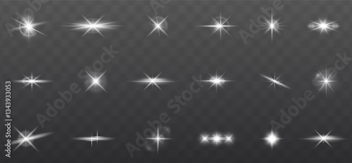 vibrant light and sparkle effect with glowing beams, starlight flares, and magical shine. Perfect for Christmas, party backgrounds, solar energy themes, and abstract festive designs. Vector 