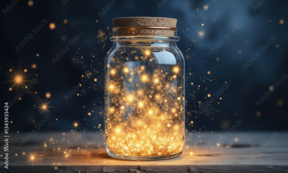 Magical glowing jar with sparkles Magical glowing jar with sparkles