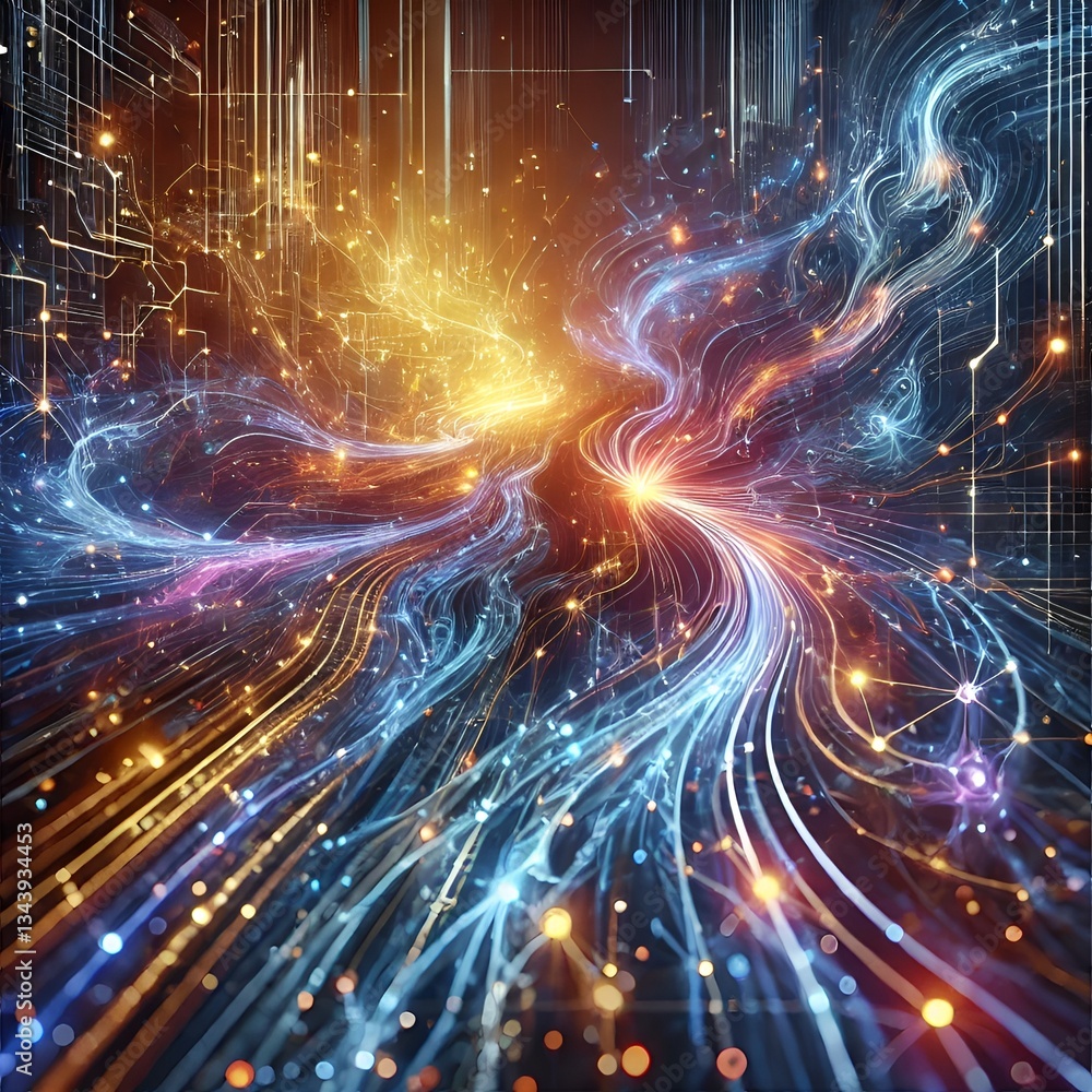 Futuristic Neural Network Abstract Background - Light Cascades Futuristic Neural Network Abstract Background - Light Cascades