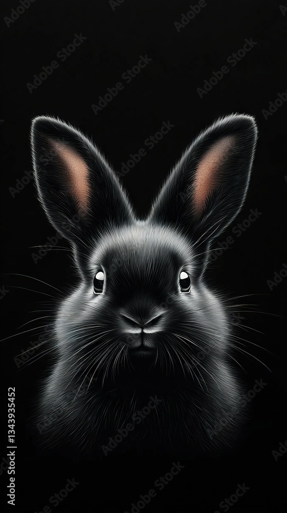 Obraz premium A black background with a white rabbit's head in close-up