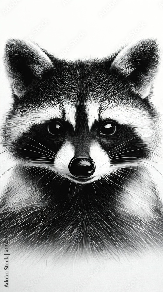 Obraz premium A raccoon's close-up face in black and white