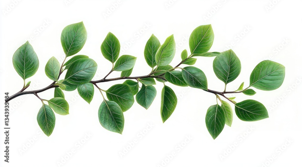 Green Leaves Branch Hyper-Realistic Botanical Illustration Green Leaves Branch Hyper-Realistic Botanical Illustration