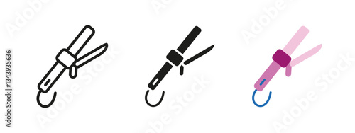 Curling iron icon. Hair styling vector illustration. Beauty and salon tool for professional haircare. Electric device for waves, curls and straightening. Fashion and hairstyling equipment pictogram.