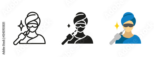 Ultrasonic facial cleansing icon. Facial rejuvenation vector illustration. Beauty and cosmetic therapy symbol. Skincare and dermatology procedure pictogram. Laser skin treatment concept.