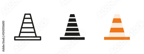 Traffic cone icon. Road safety vector illustration. Construction and hazard warning symbol for transportation and infrastructure projects. Used for signaling dangers and guiding traffic.