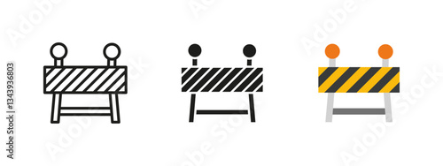 Road barrier icon. Construction safety vector illustration. Traffic warning and hazard prevention symbol for infrastructure and transportation. Block access, signal roadwork and ensure security.